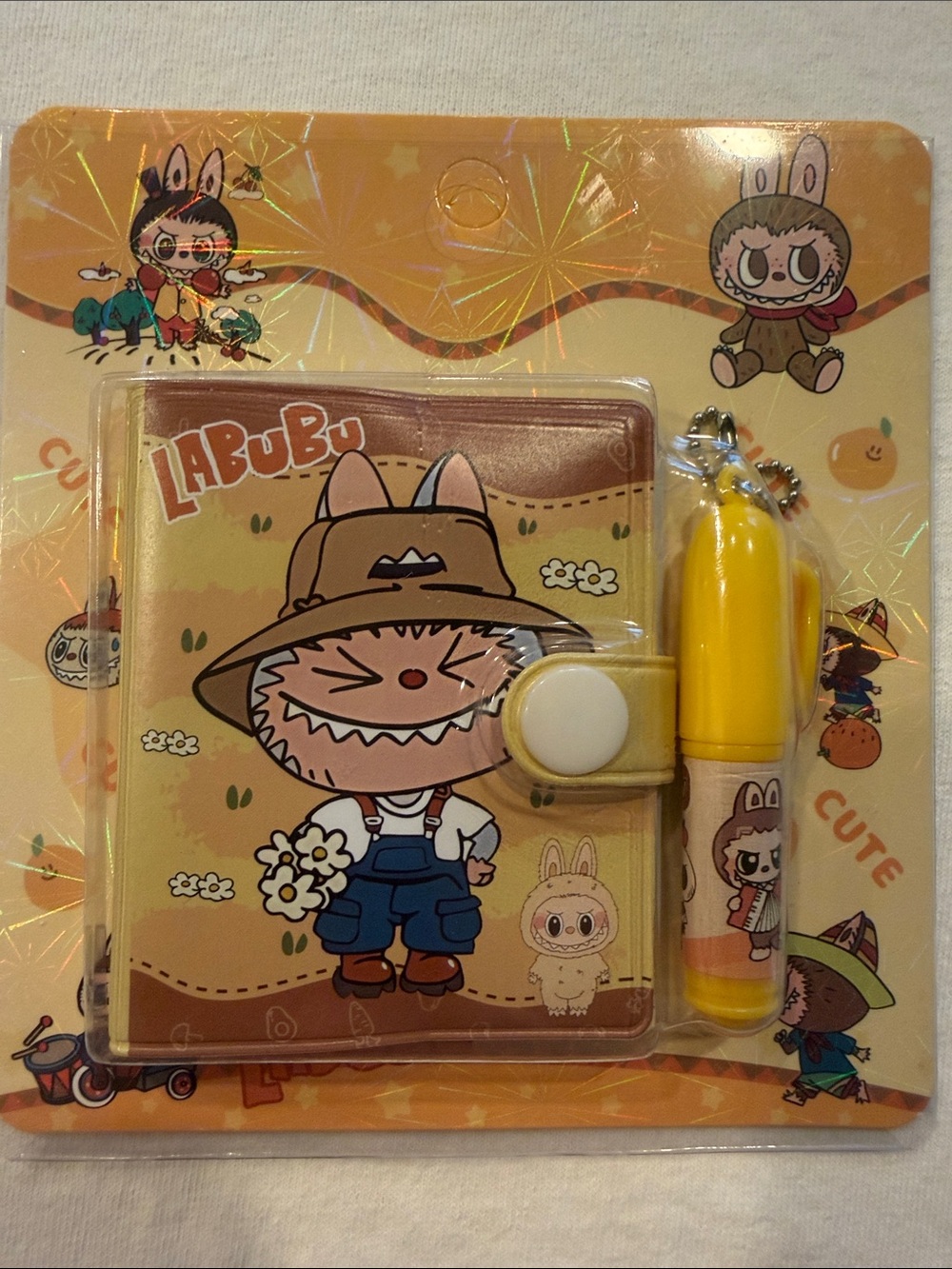 Labubu Yellow Mini Paper Notebook Mini Pen Set New